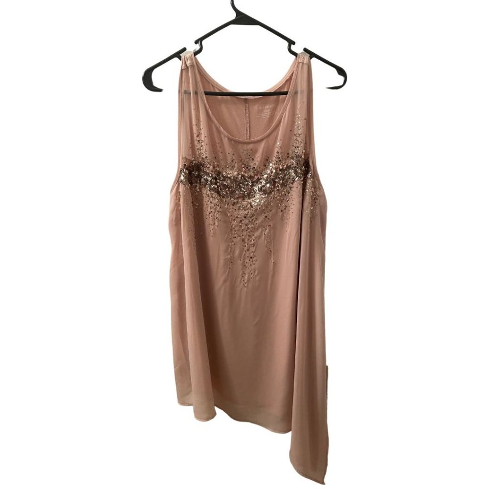 Lane Bryant Blush & Gold Sequin Asymmetric Top | Size 18/20 | Holiday Glam Top